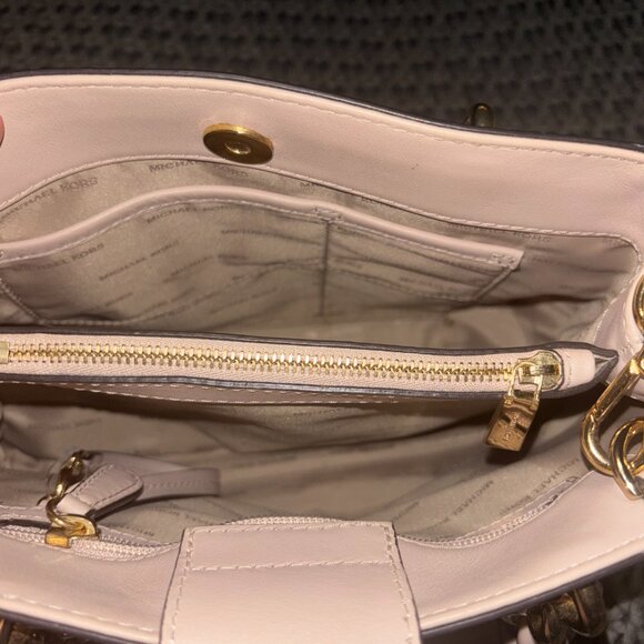 ๐ Michael Kors Jane Large Satchel Shoulder Bag - Blush Pink Leather Gold Chain - Picture 6 of 14